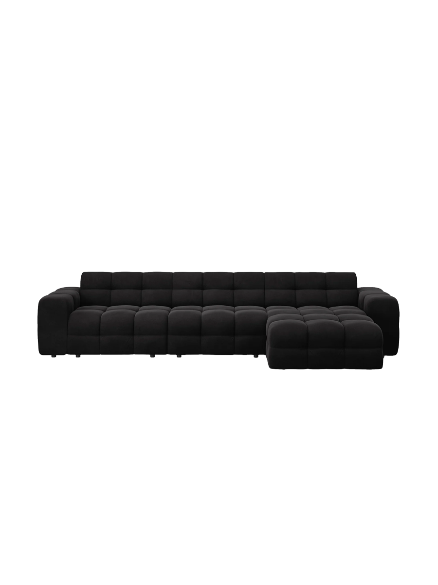 
Design Ecksofa „Kendal“ (5-Sitzer) - Samt Schwarz / Eckteil rechts