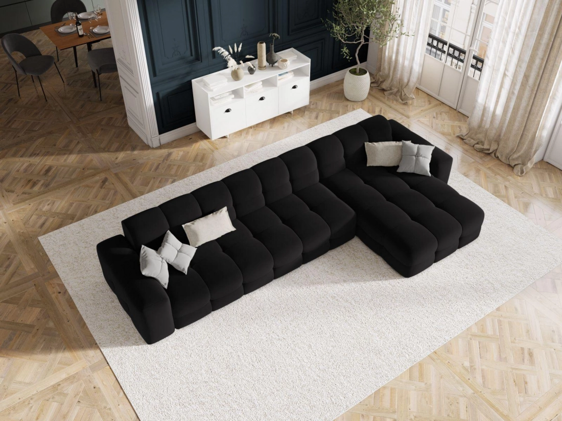 
Design Ecksofa „Kendal“ (5-Sitzer) - Samt Schwarz / Eckteil rechts