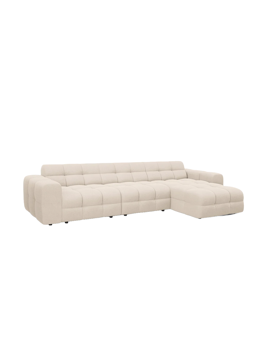 
Design Ecksofa „Kendal“ (5-Sitzer) - Strukturstoff Beige hell / Eckteil rechts