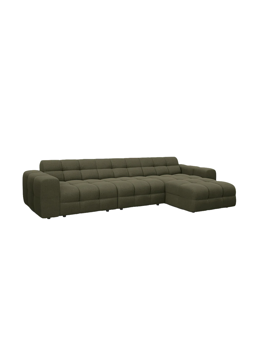 
Design Ecksofa „Kendal“ (5-Sitzer) - Strukturstoff Grün / Eckteil rechts