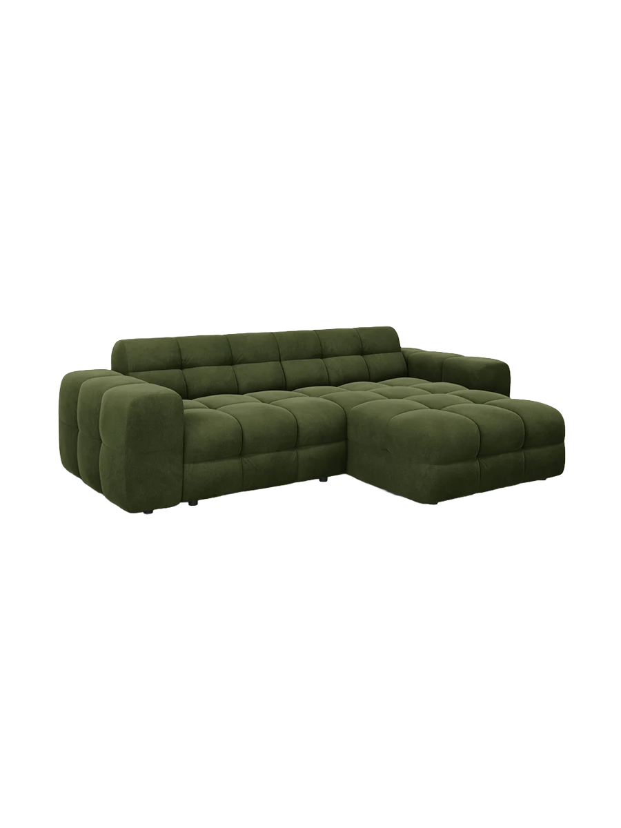 
Design Ecksofa „Kendal“ (4-Sitzer) - Samt Armeegrün / Eckteil rechts