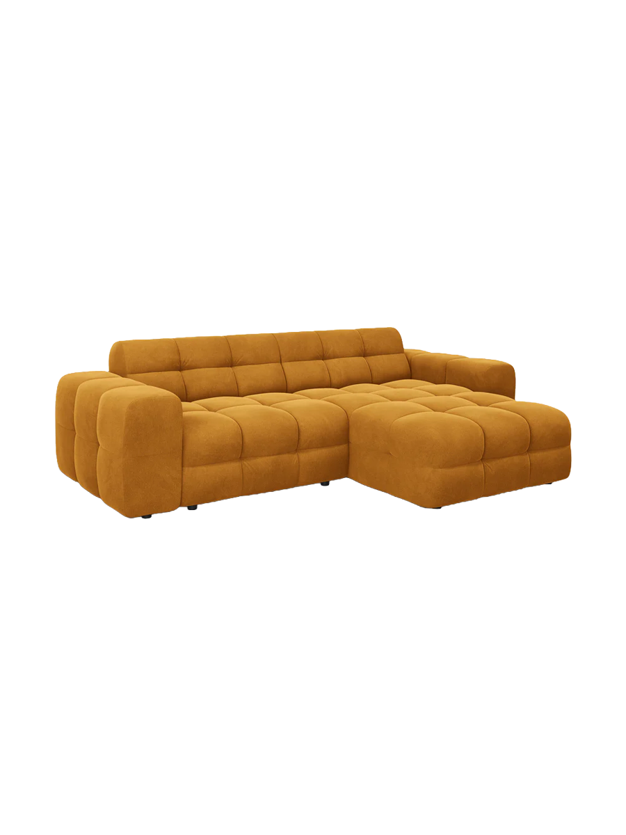 
Design Ecksofa „Kendal“ (4-Sitzer) - Samt Mustard / Eckteil rechts