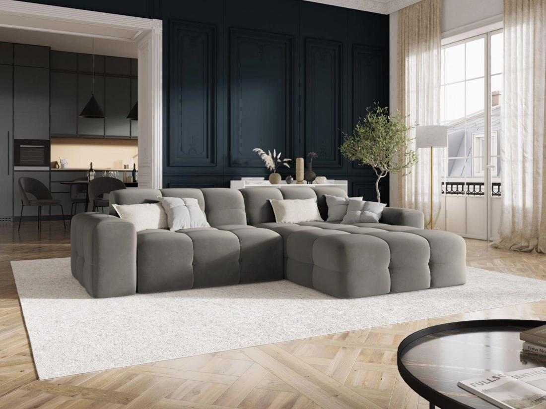 
Design Ecksofa „Kendal“ (4-Sitzer) - Samt Dunkelgrau / Eckteil rechts