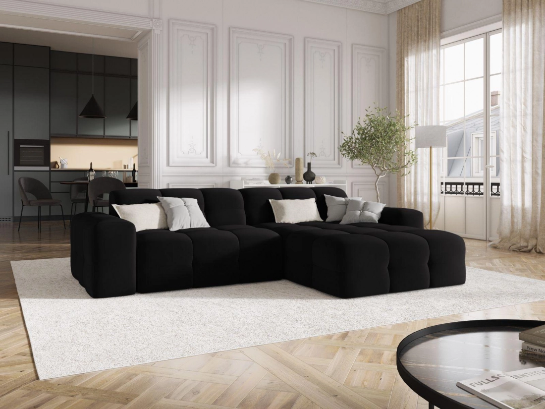 
Design Ecksofa „Kendal“ (4-Sitzer) - Samt Schwarz / Eckteil rechts