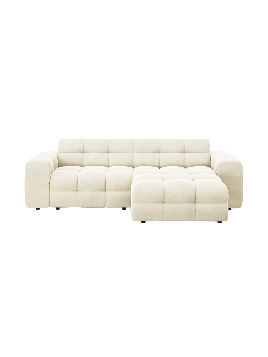 
Design Ecksofa „Kendal“ (4-Sitzer) - Samt Elfenbein / Eckteil rechts