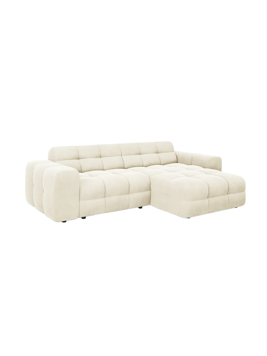 
Design Ecksofa „Kendal“ (4-Sitzer) - Samt Elfenbein / Eckteil rechts