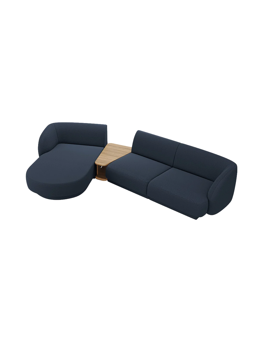 
Modulares Design Ecksofa „Miley“ mit Beistelltisch (3-Sitzer) - Bouclé Dunkelblau / Eckteil links