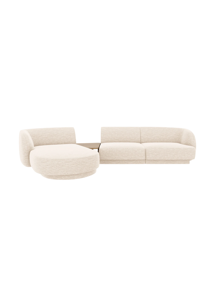 
Modulares Design Ecksofa „Miley“ mit Beistelltisch (3-Sitzer) - Chenille Light Beige / Eckteil links