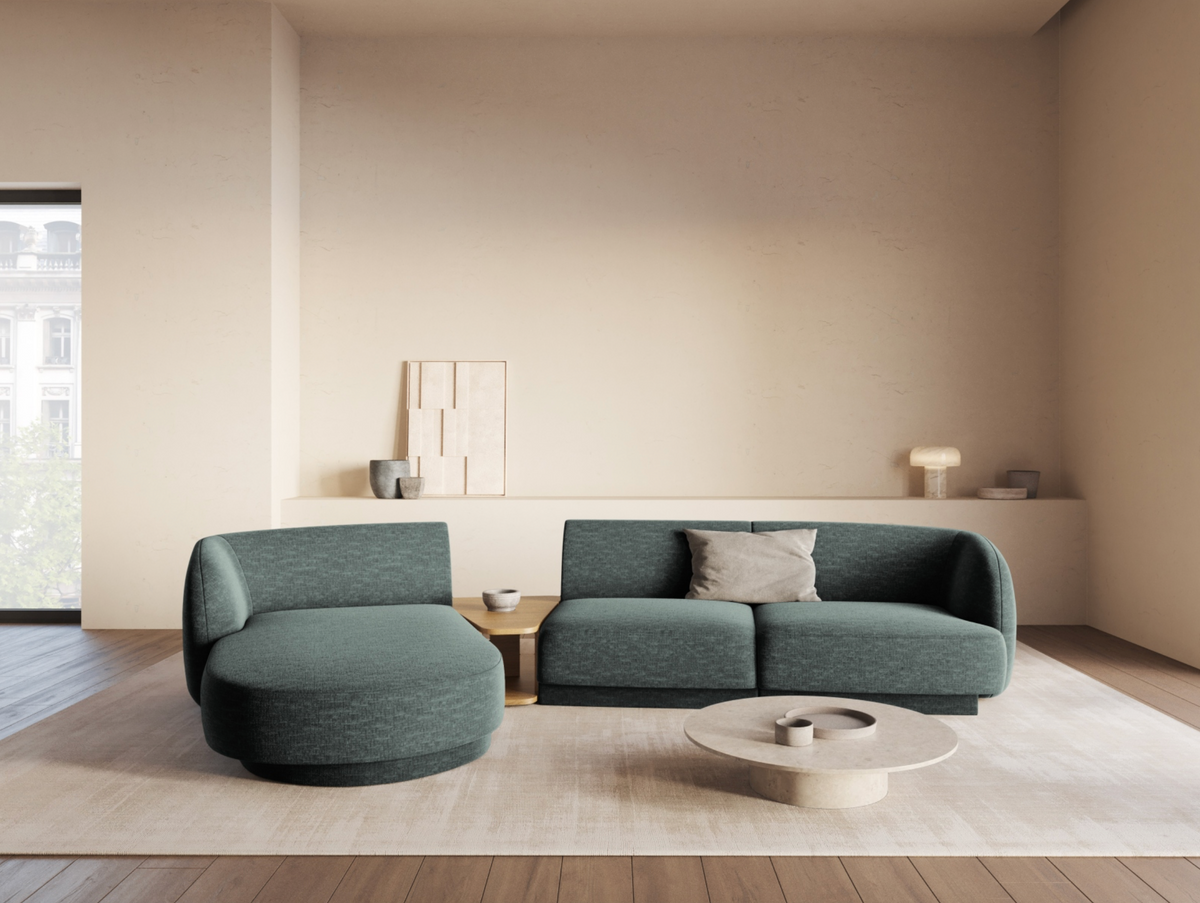 
Modulares Design Ecksofa „Miley“ mit Beistelltisch (3-Sitzer) - Chenille Petrol / Eckteil links