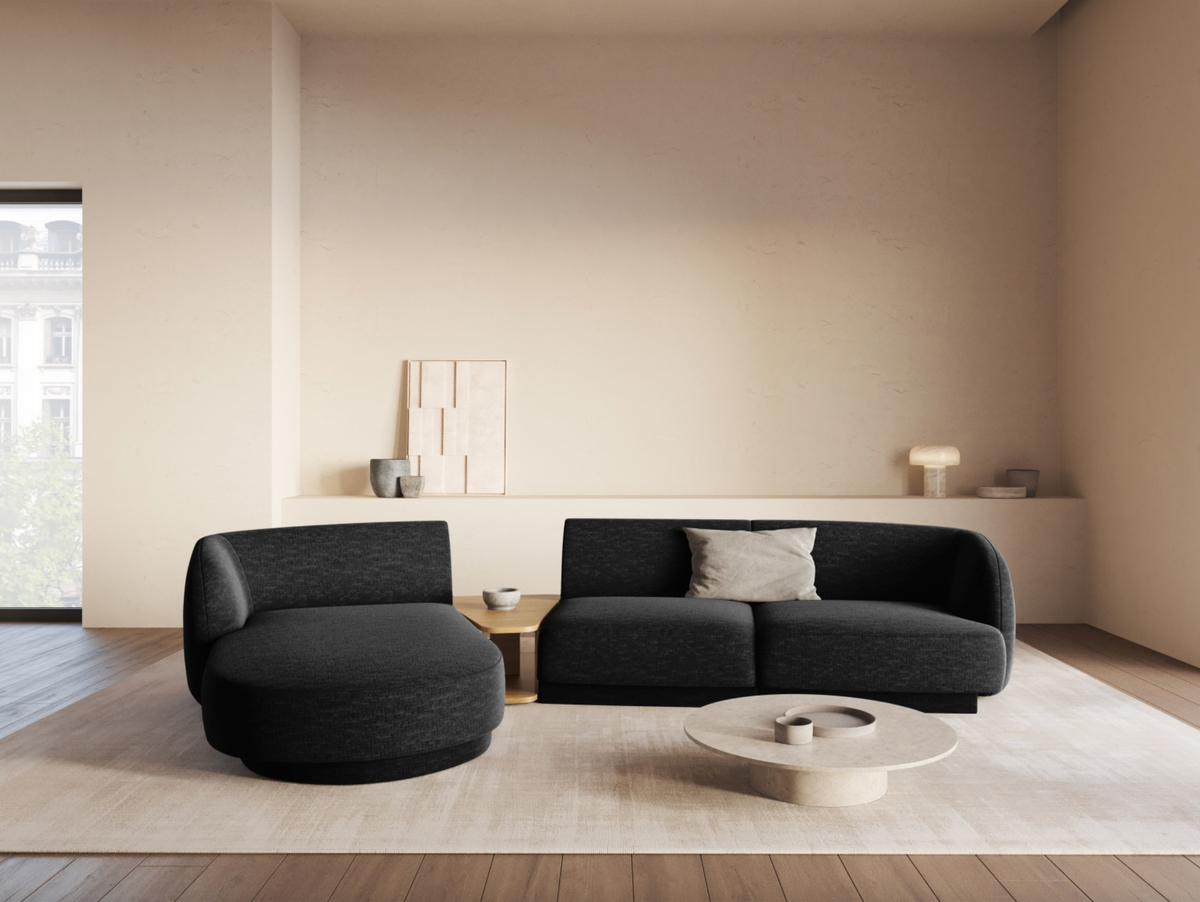 
Modulares Design Ecksofa „Miley“ mit Beistelltisch (3-Sitzer) - Chenille Schwarz / Eckteil links