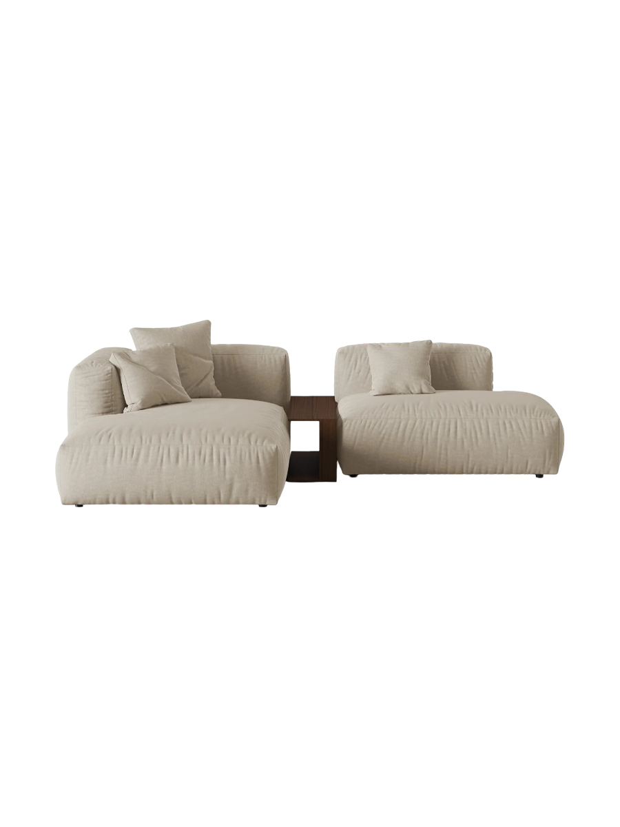
Modular 3-Seater Designer Corner Sofa "Martina" with Side Table - Structured Fabric Light Beige / Left corner section