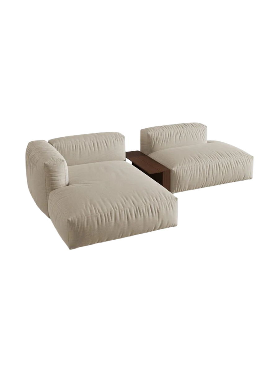 
Modular 3-Seater Designer Corner Sofa "Martina" with Side Table - Structured Fabric Light Beige / Left corner section