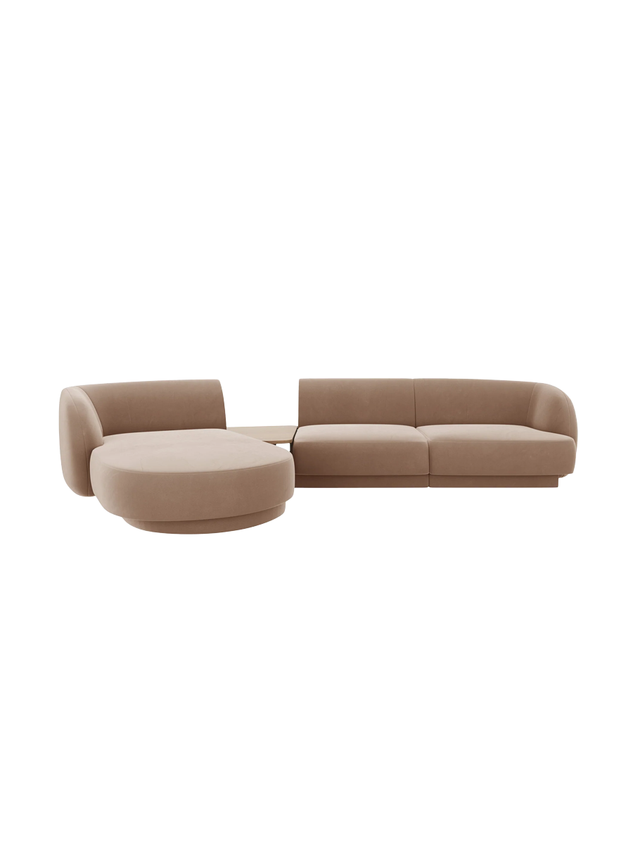 
Modulares Design Ecksofa „Miley“ mit Beistelltisch (3-Sitzer) - Samt Cappuccino / Eckteil links
