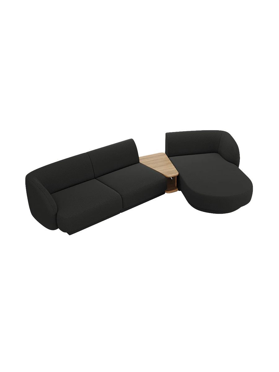 
Modulares Design Ecksofa „Miley“ mit Beistelltisch (3-Sitzer) - Bouclé Schwarz / Eckteil rechts
