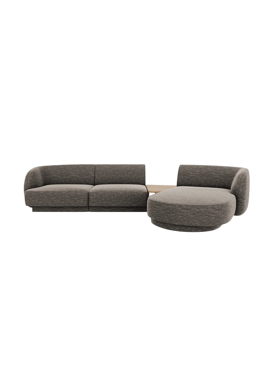 
Modulares Design Ecksofa „Miley“ mit Beistelltisch (3-Sitzer) - Chenille Grau / Eckteil rechts