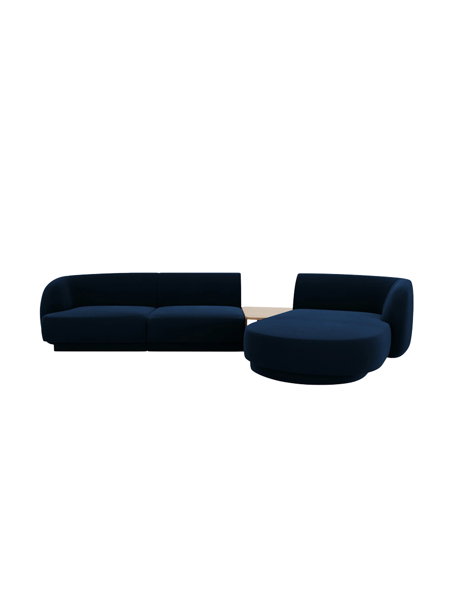 
Modulares Design Ecksofa „Miley“ mit Beistelltisch (3-Sitzer) - Samt Königsblau / Eckteil rechts