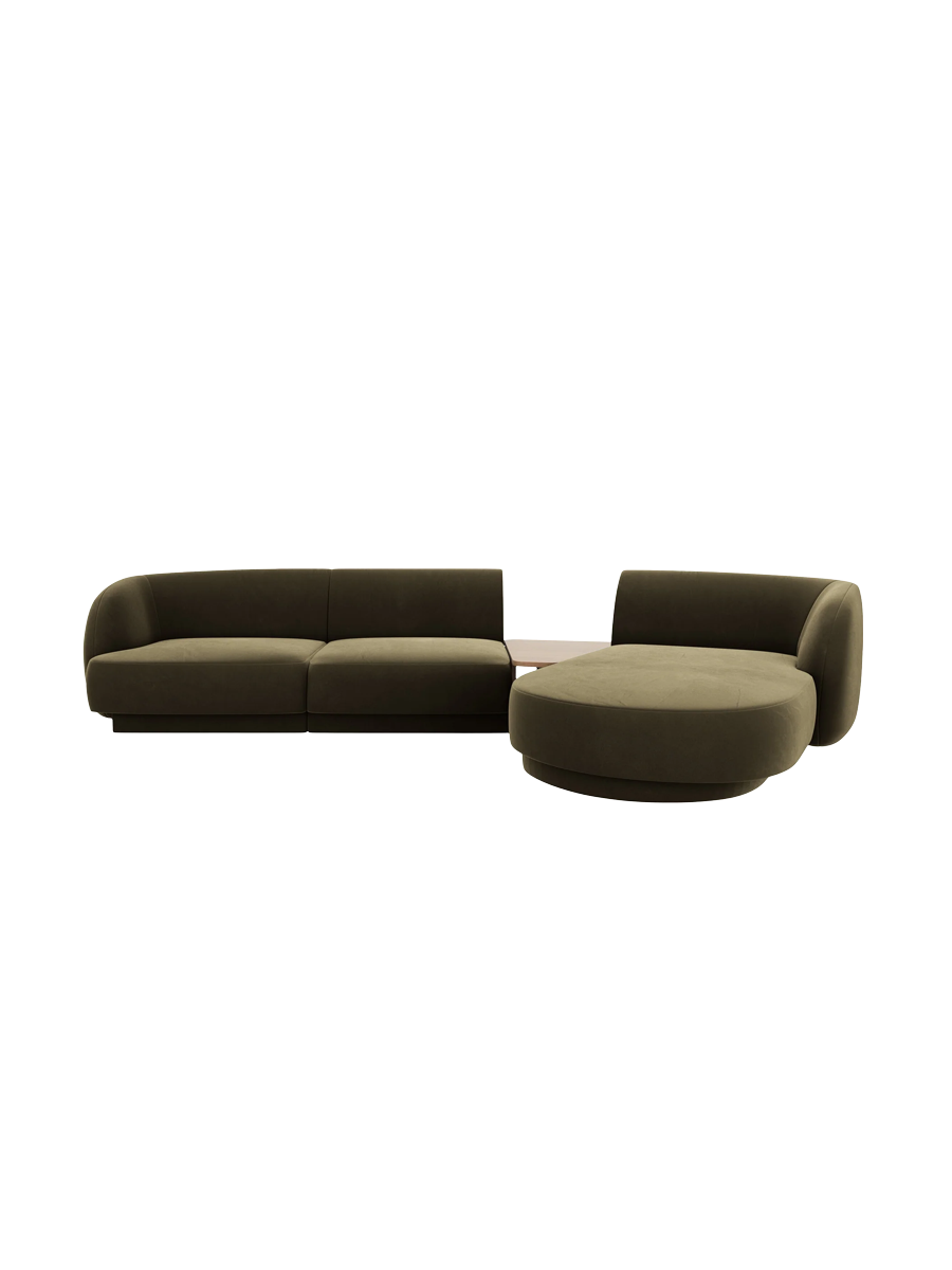 
Modulares Design Ecksofa „Miley“ mit Beistelltisch (3-Sitzer) - Samt Grün / Eckteil rechts