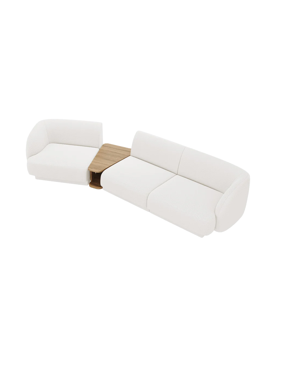 
Modulares Design Sofa „Miley“ mit Beistelltisch (3-Sitzer) - Bouclé Weiss / Abgerundete Seite links