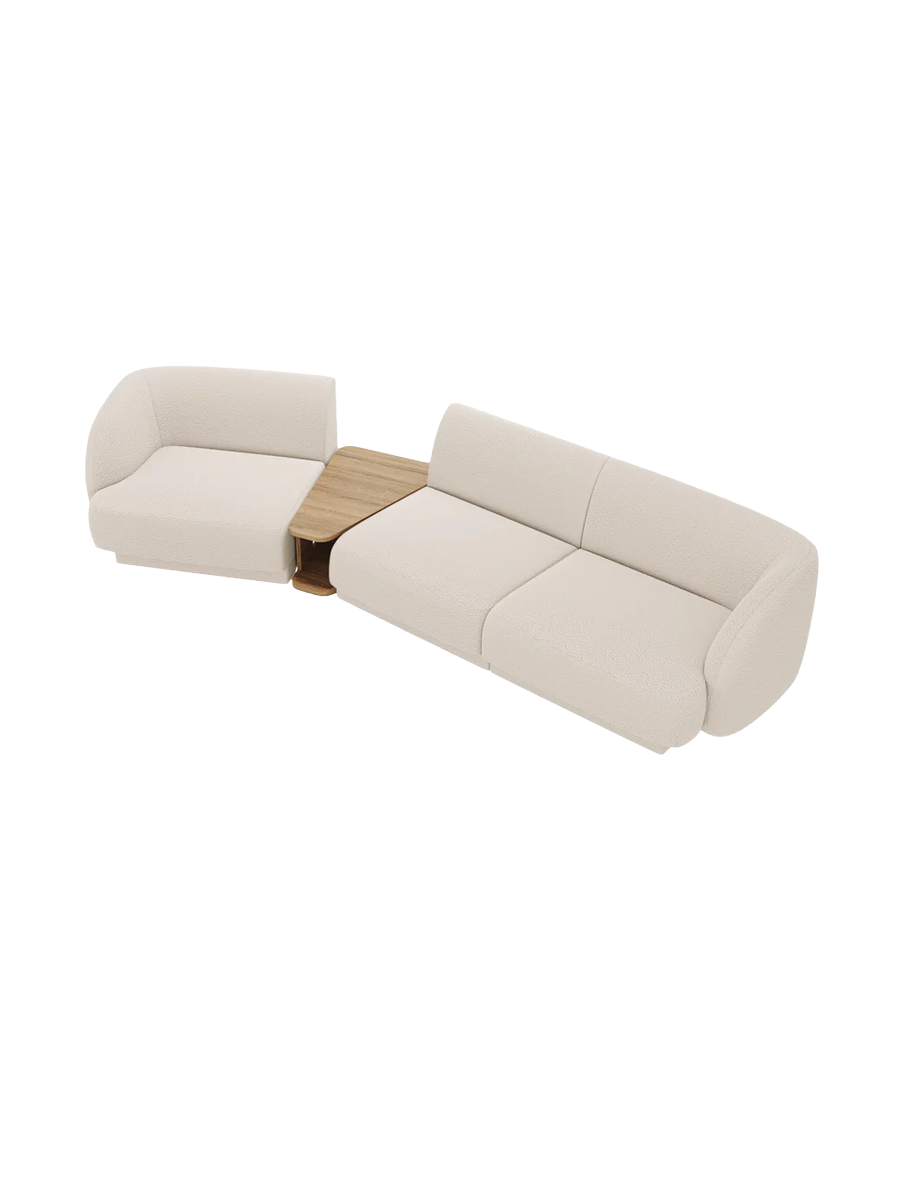 
Modulares Design Sofa „Miley“ mit Beistelltisch (3-Sitzer) - Bouclé Beige / Abgerundete Seite links