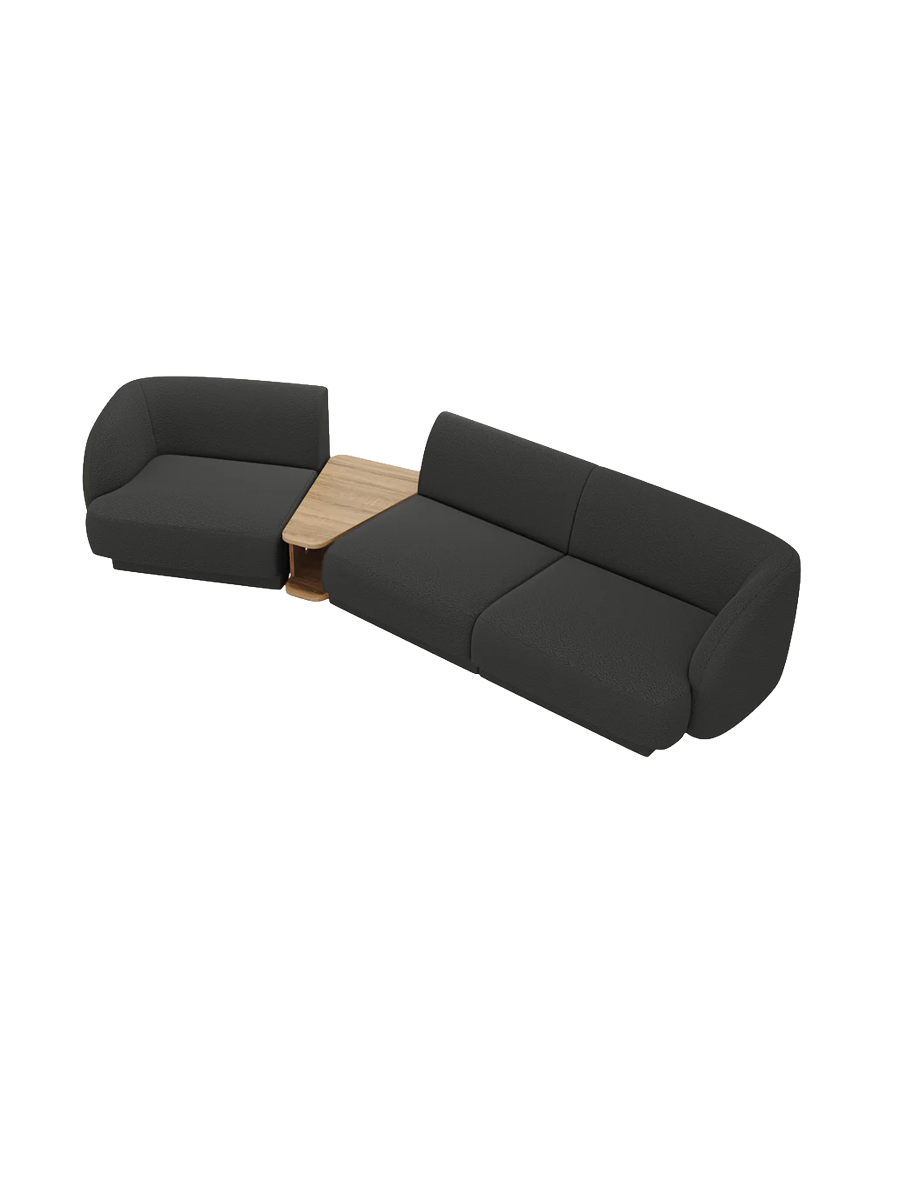 
Modulares Design Sofa „Miley“ mit Beistelltisch (3-Sitzer) - Bouclé Schwarz / Abgerundete Seite links