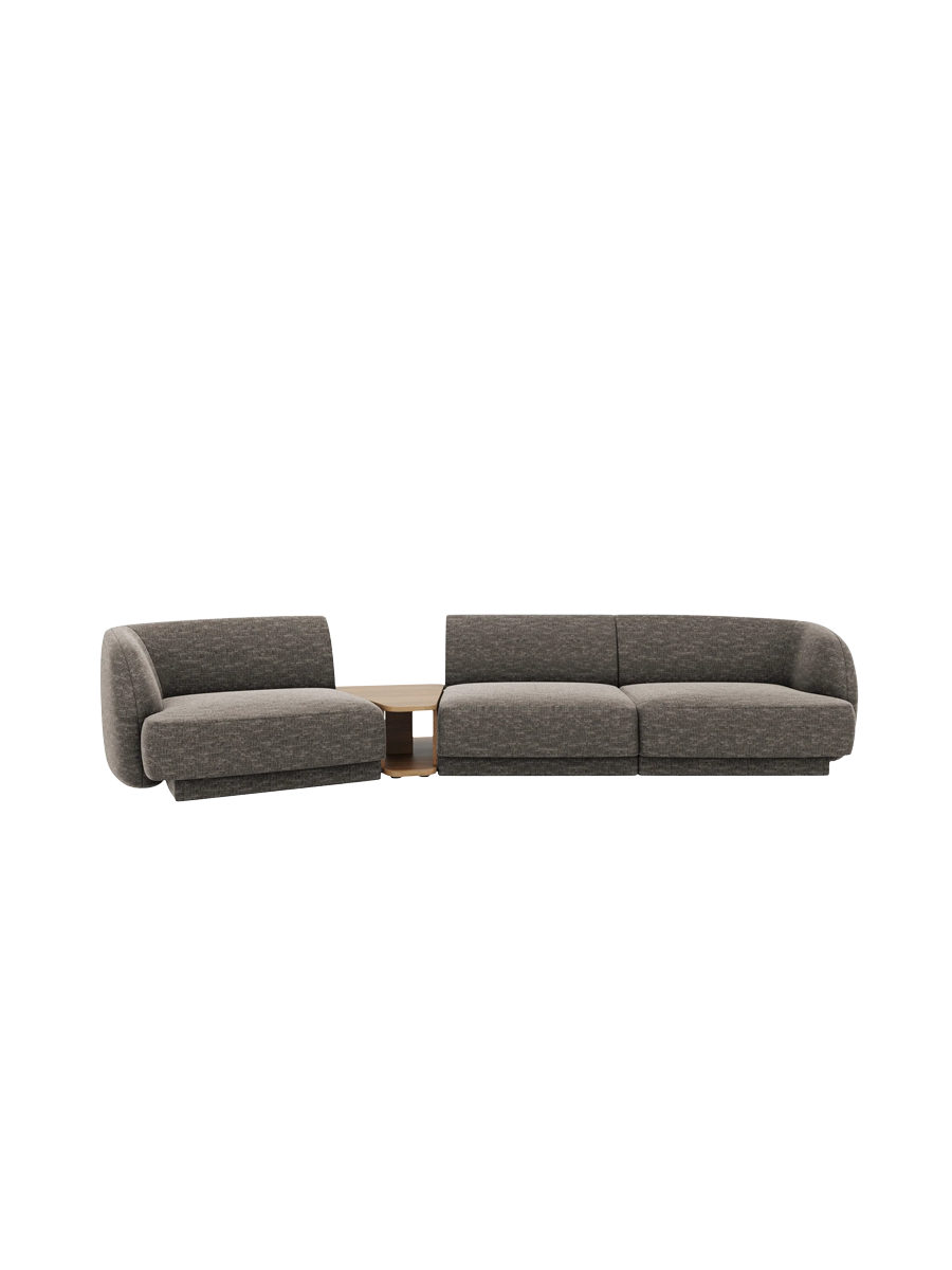 
Modulares Design Sofa „Miley“ mit Beistelltisch (3-Sitzer) - Chenille Grau / Abgerundete Seite links