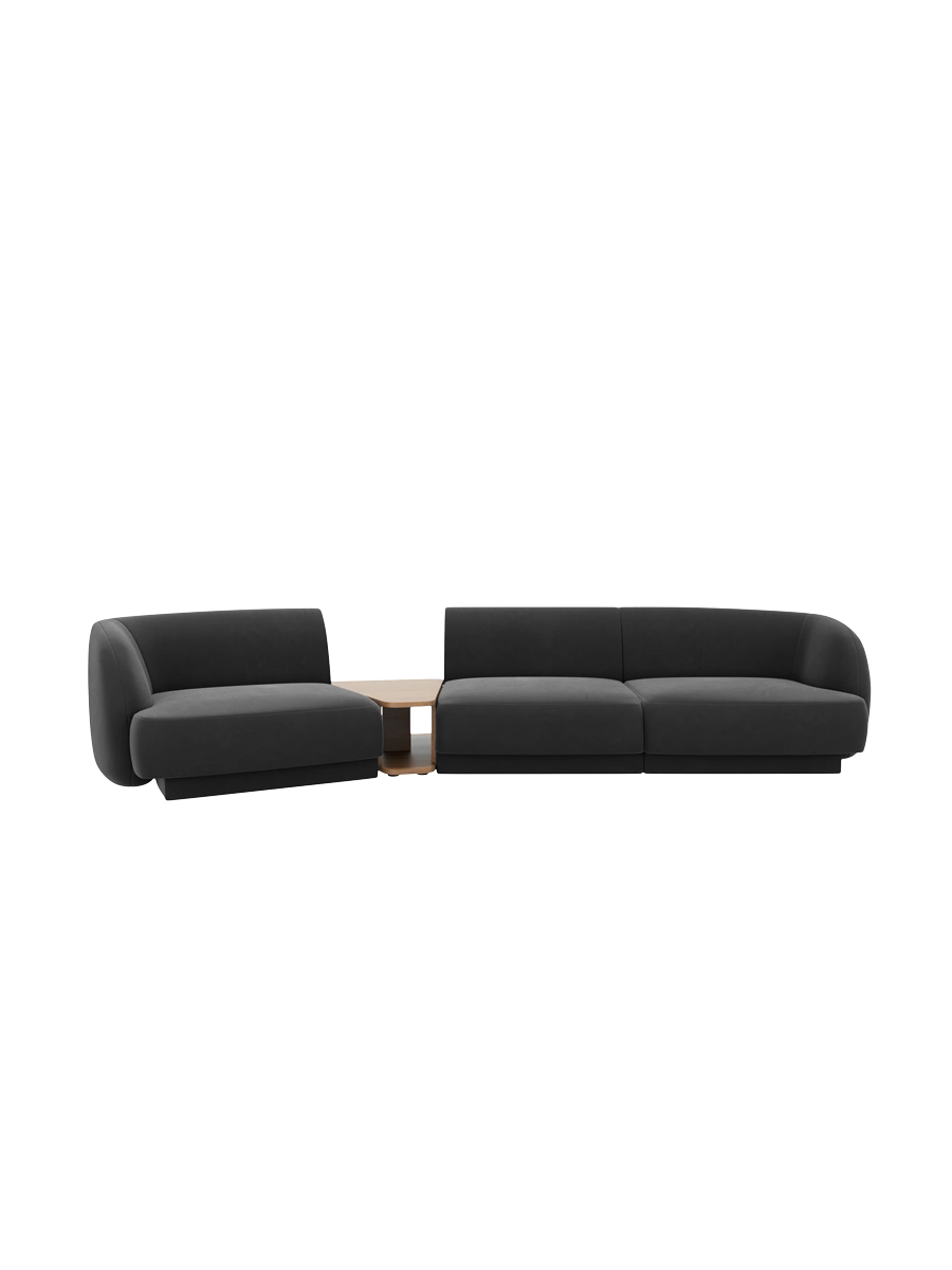 
Modulares Design Sofa „Miley“ mit Beistelltisch (3-Sitzer) - Samt Grau / Abgerundete Seite links
