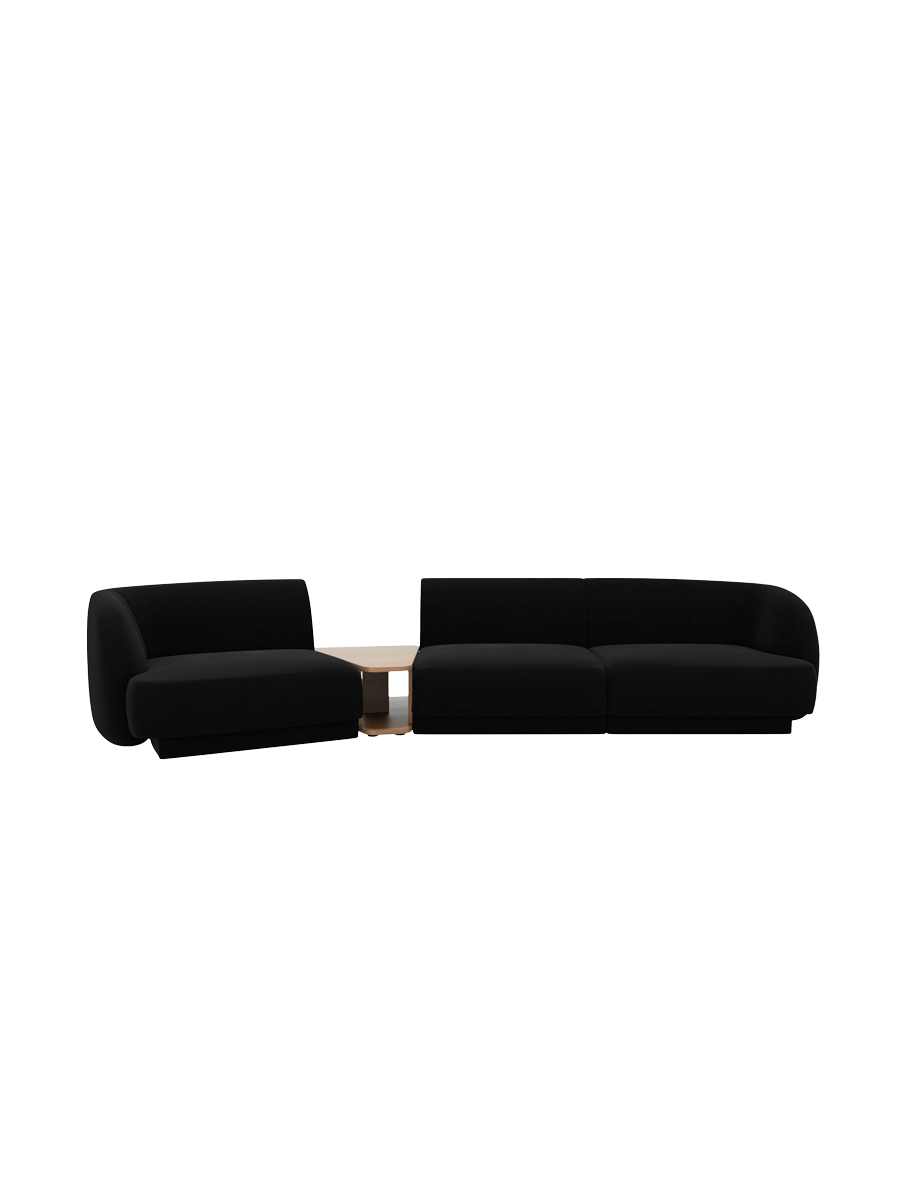 
Modulares Design Sofa „Miley“ mit Beistelltisch (3-Sitzer) - Samt Schwarz / Abgerundete Seite links