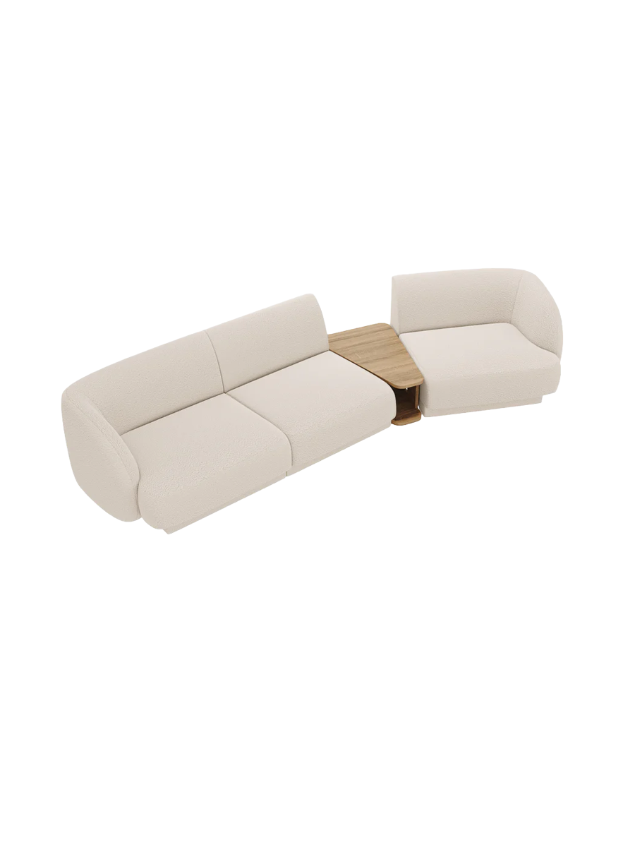 
Modulares Design Sofa „Miley“ mit Beistelltisch (3-Sitzer) - Bouclé Beige / Abgerundete Seite rechts