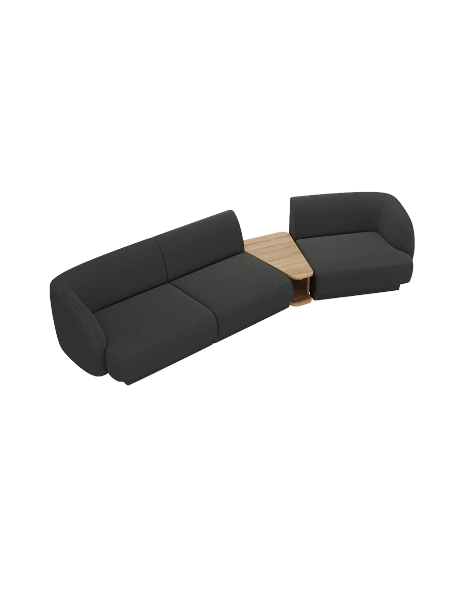 
Modulares Design Sofa „Miley“ mit Beistelltisch (3-Sitzer) - Bouclé Schwarz / Abgerundete Seite rechts