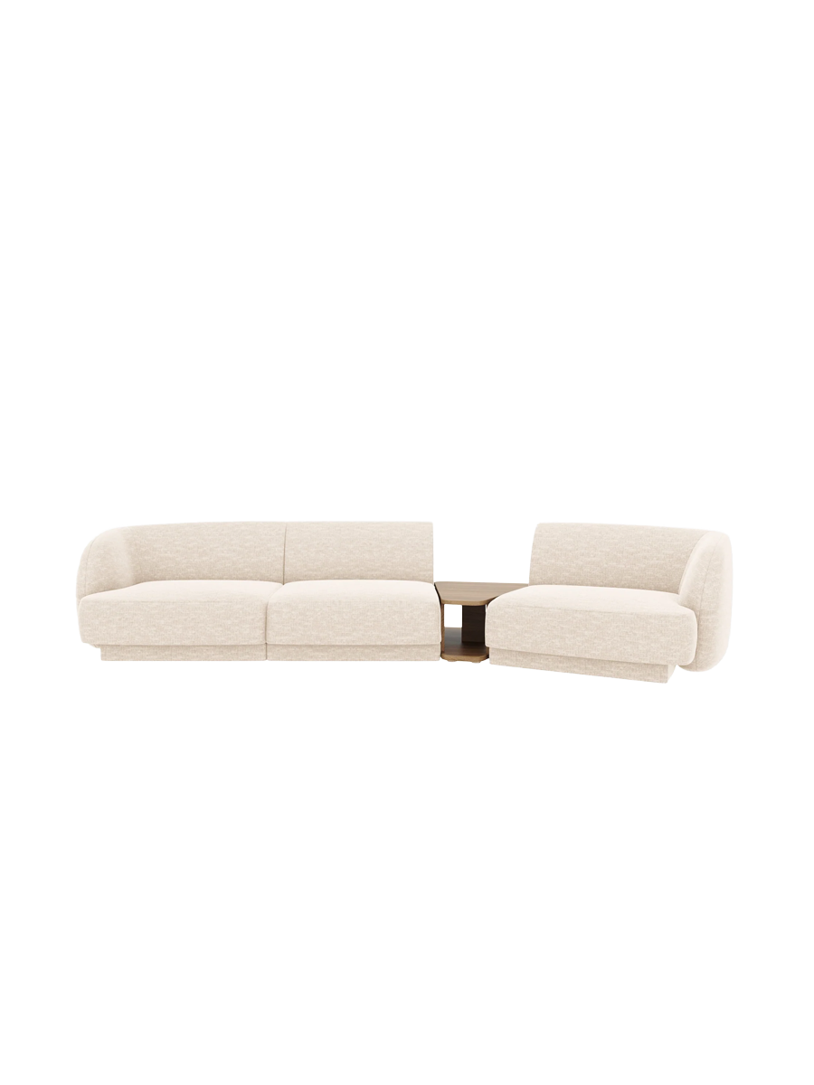 
Modulares Design Sofa „Miley“ mit Beistelltisch (3-Sitzer) - Chenille Light Beige / Abgerundete Seite rechts