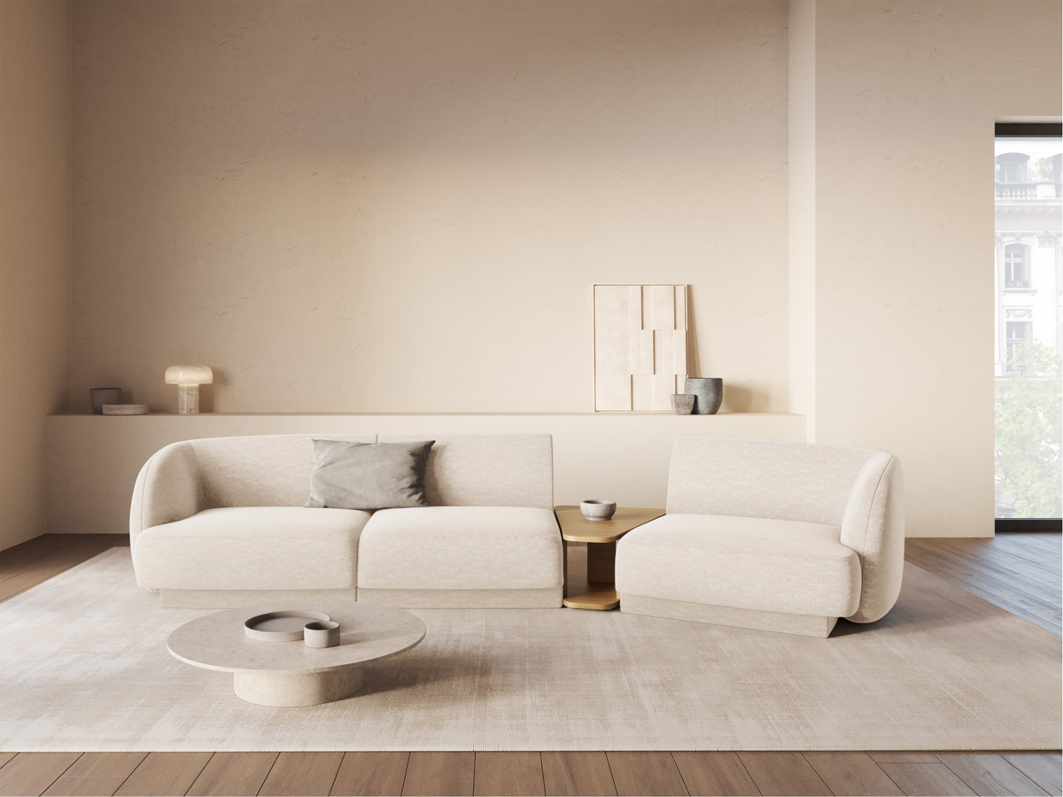 
Modulares Design Sofa „Miley“ mit Beistelltisch (3-Sitzer) - Chenille Light Beige / Abgerundete Seite rechts