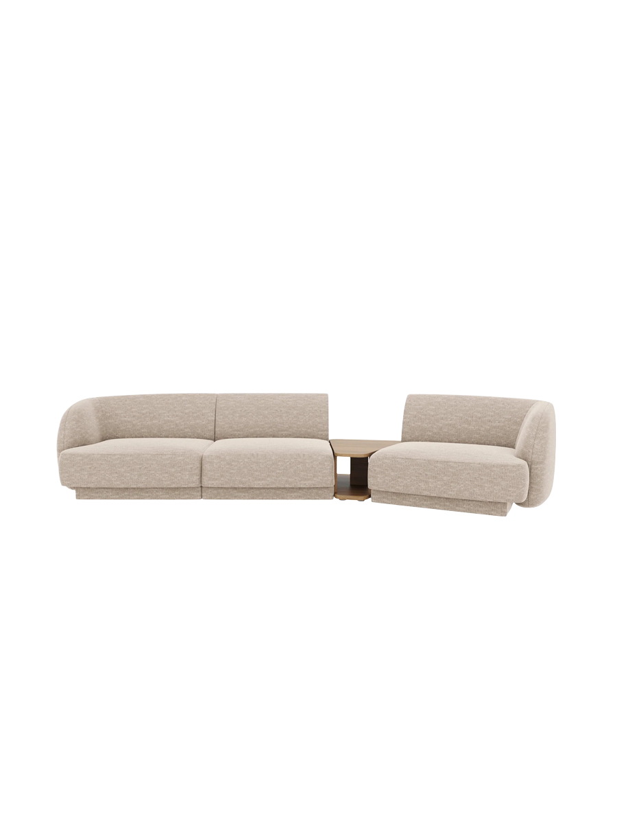 
Modulares Design Sofa „Miley“ mit Beistelltisch (3-Sitzer) - Chenille Beige / Abgerundete Seite rechts