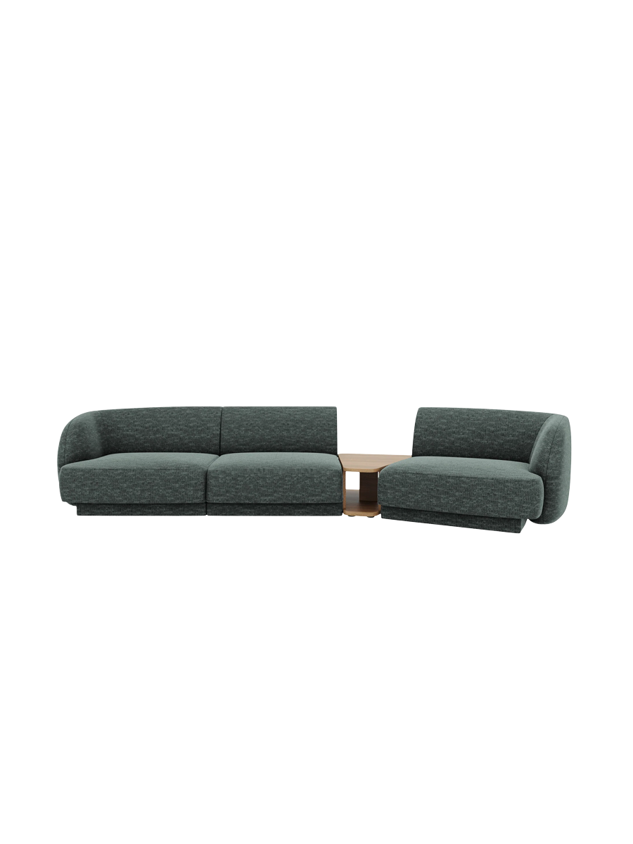 
Modulares Design Sofa „Miley“ mit Beistelltisch (3-Sitzer) - Chenille Petrol / Abgerundete Seite rechts