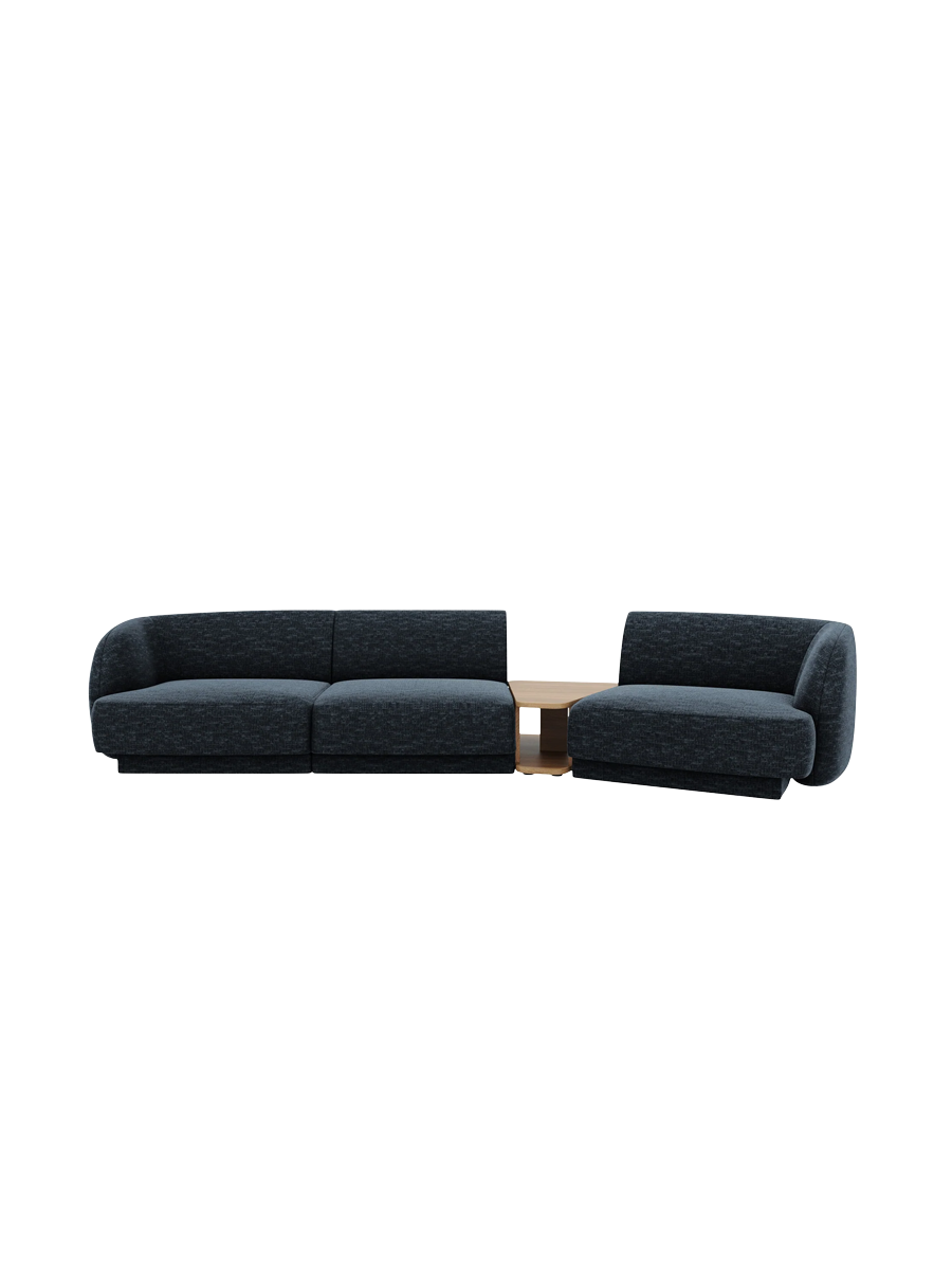
Modulares Design Sofa „Miley“ mit Beistelltisch (3-Sitzer) - Chenille Dunkelblau / Abgerundete Seite rechts