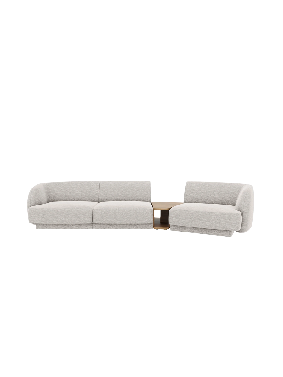 
Modulares Design Sofa „Miley“ mit Beistelltisch (3-Sitzer) - Chenille Hellgrau / Abgerundete Seite rechts
