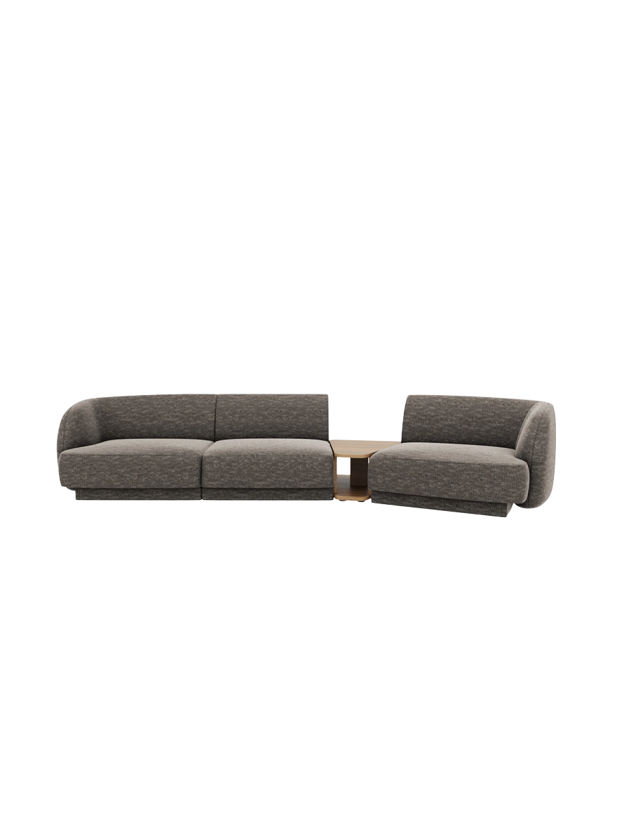 
Modulares Design Sofa „Miley“ mit Beistelltisch (3-Sitzer) - Chenille Grau / Abgerundete Seite rechts