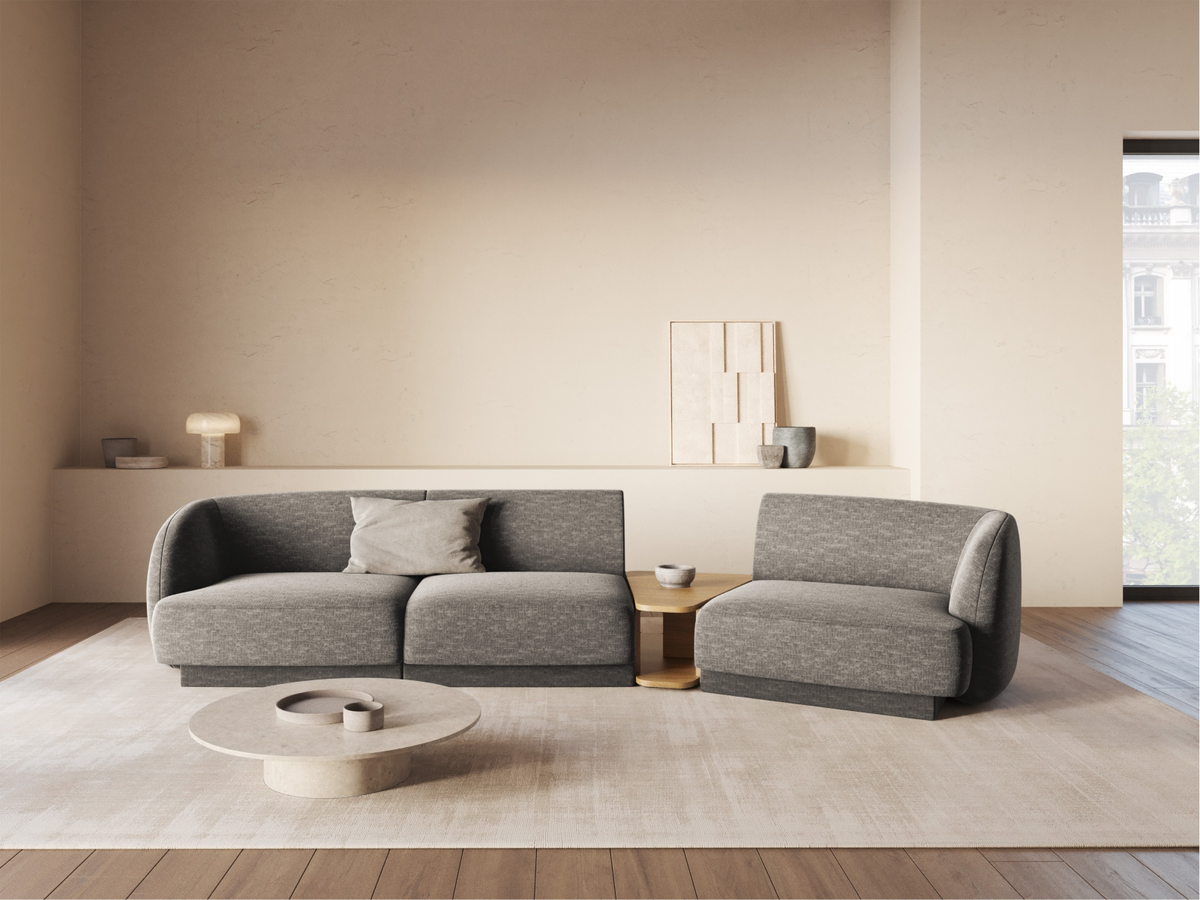 
Modulares Design Sofa „Miley“ mit Beistelltisch (3-Sitzer) - Chenille Grau / Abgerundete Seite rechts