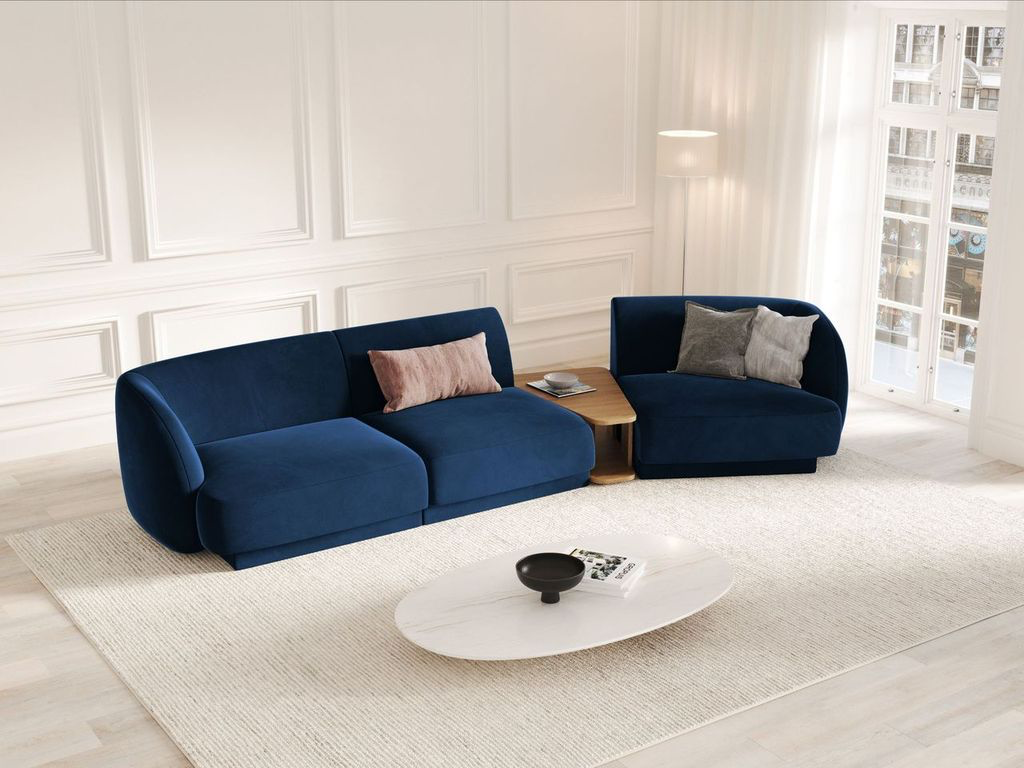 
Modulares Design Sofa „Miley“ mit Beistelltisch (3-Sitzer) - Samt Königsblau / Abgerundete Seite rechts