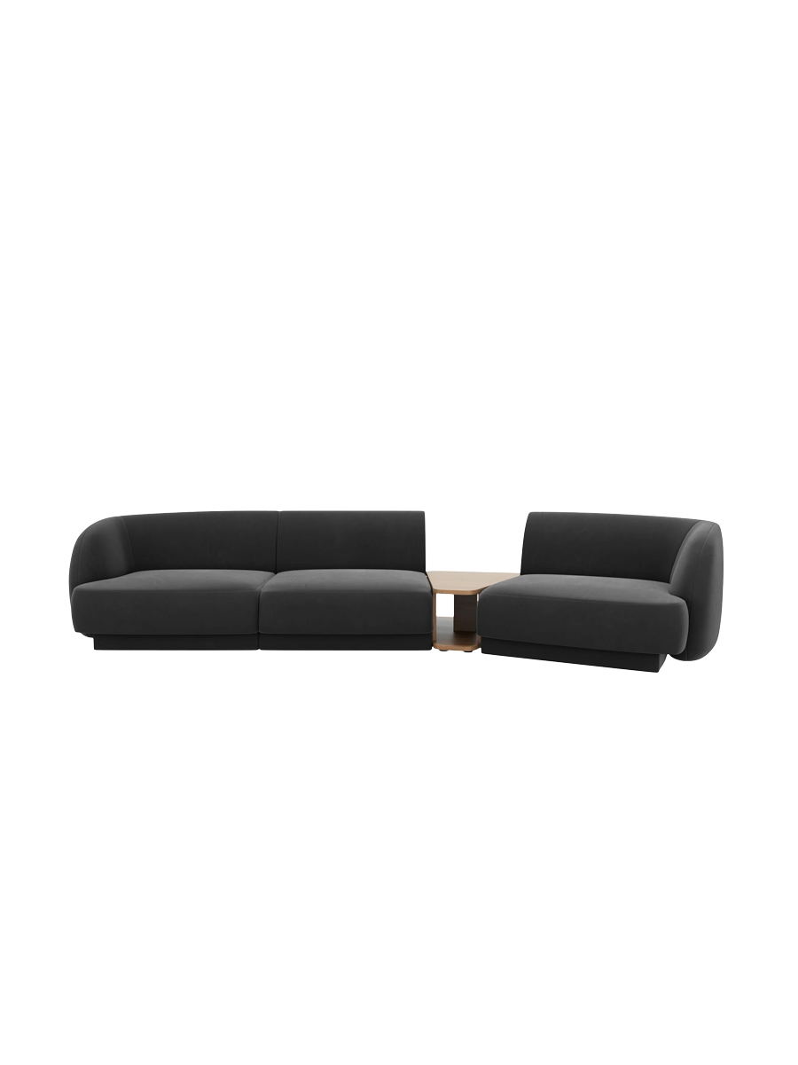 
Modulares Design Sofa „Miley“ mit Beistelltisch (3-Sitzer) - Samt Grau / Abgerundete Seite rechts