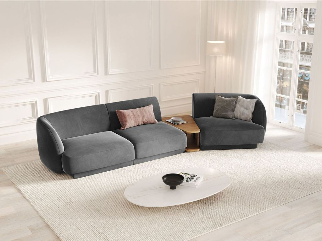 
Modulares Design Sofa „Miley“ mit Beistelltisch (3-Sitzer) - Samt Grau / Abgerundete Seite rechts