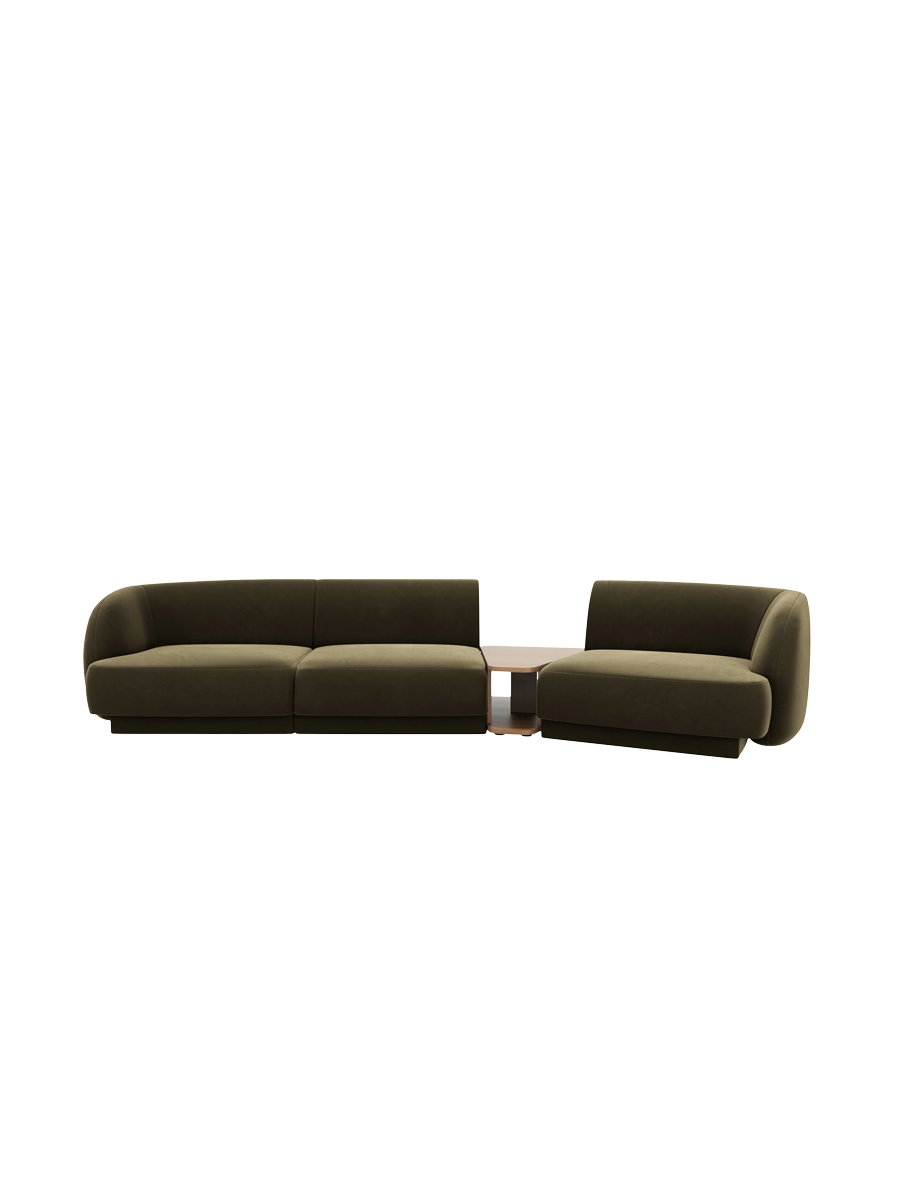 
Modulares Design Sofa „Miley“ mit Beistelltisch (3-Sitzer) - Samt Grün / Abgerundete Seite rechts