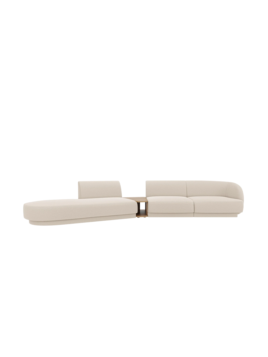 
Modulares Design Sofa „Miley“ mit Beistelltisch (4-Sitzer) - Bouclé Beige / Ottomane links