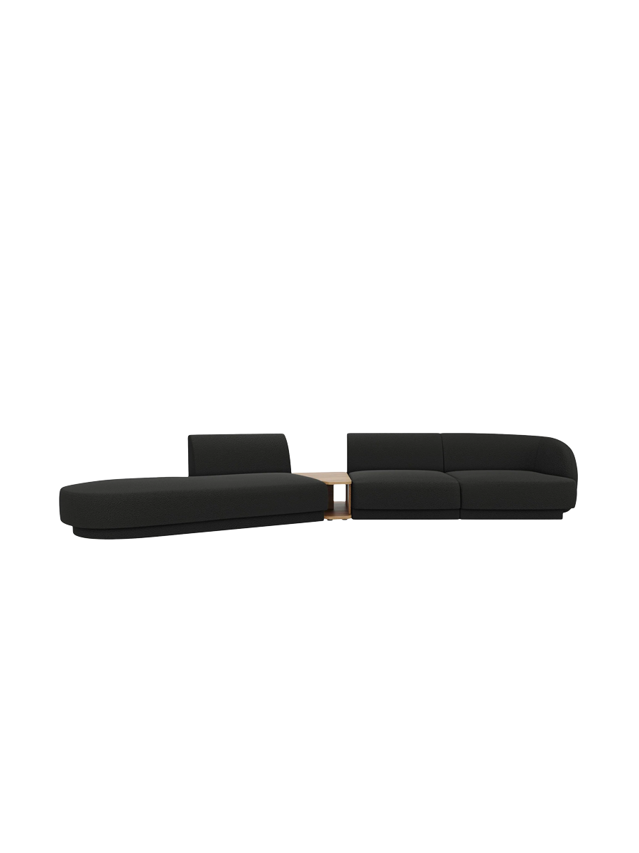 
Modulares Design Sofa „Miley“ mit Beistelltisch (4-Sitzer) - Bouclé Schwarz / Ottomane links