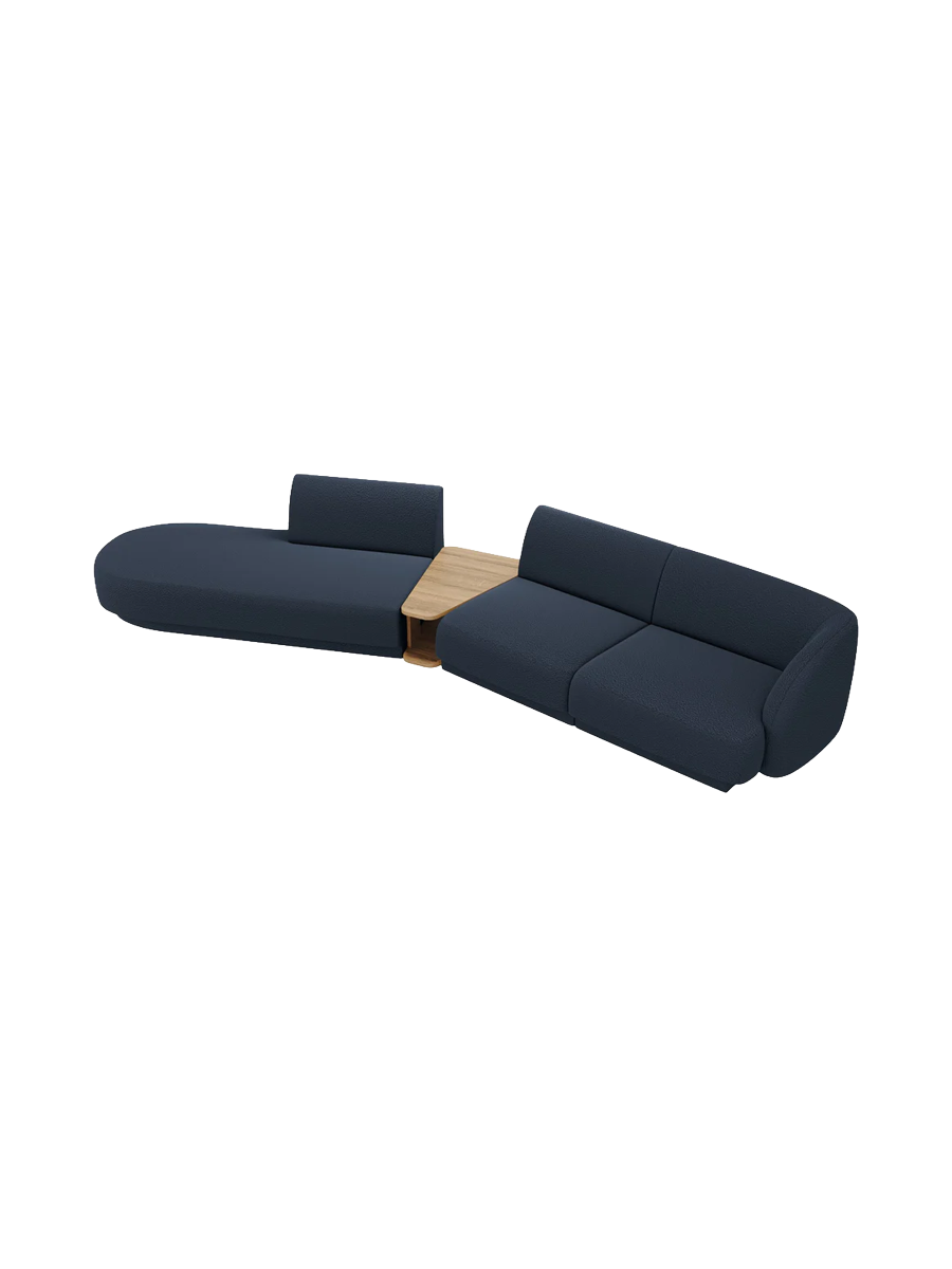 
Modulares Design Sofa „Miley“ mit Beistelltisch (4-Sitzer) - Bouclé Dunkelblau / Ottomane links
