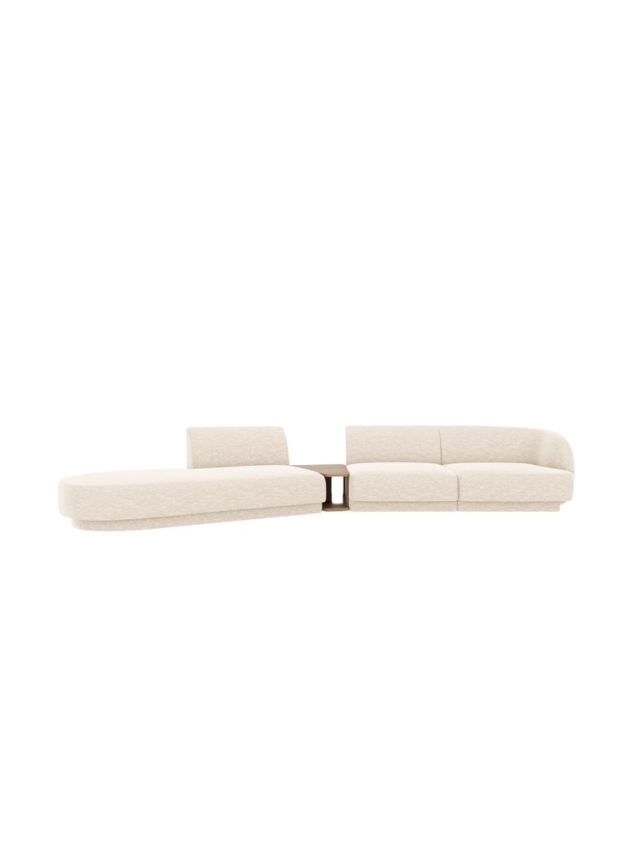 
Modulares Design Sofa „Miley“ mit Beistelltisch (4-Sitzer) - Chenille Light Beige / Ottomane links