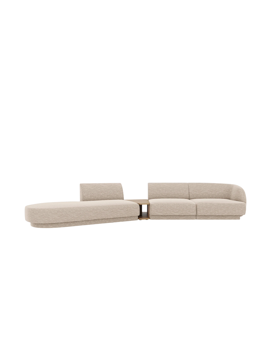 
Modulares Design Sofa „Miley“ mit Beistelltisch (4-Sitzer) - Chenille Beige / Ottomane links