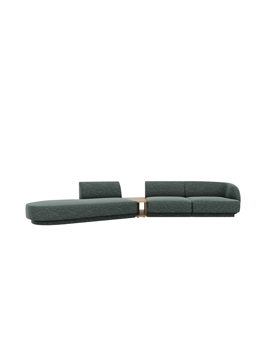 
Modulares Design Sofa „Miley“ mit Beistelltisch (4-Sitzer) - Chenille Petrol / Ottomane links