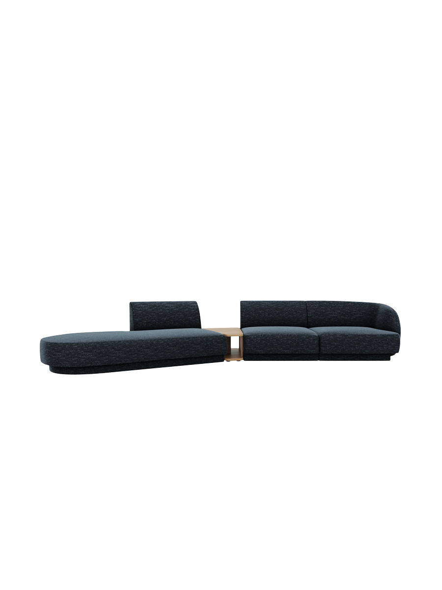 
Modulares Design Sofa „Miley“ mit Beistelltisch (4-Sitzer) - Chenille Dunkelblau / Ottomane links