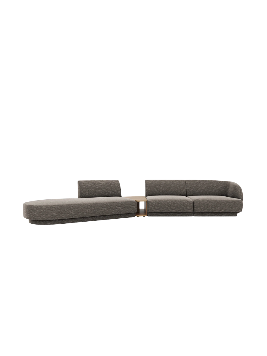 
Modulares Design Sofa „Miley“ mit Beistelltisch (4-Sitzer) - Chenille Grau / Ottomane links