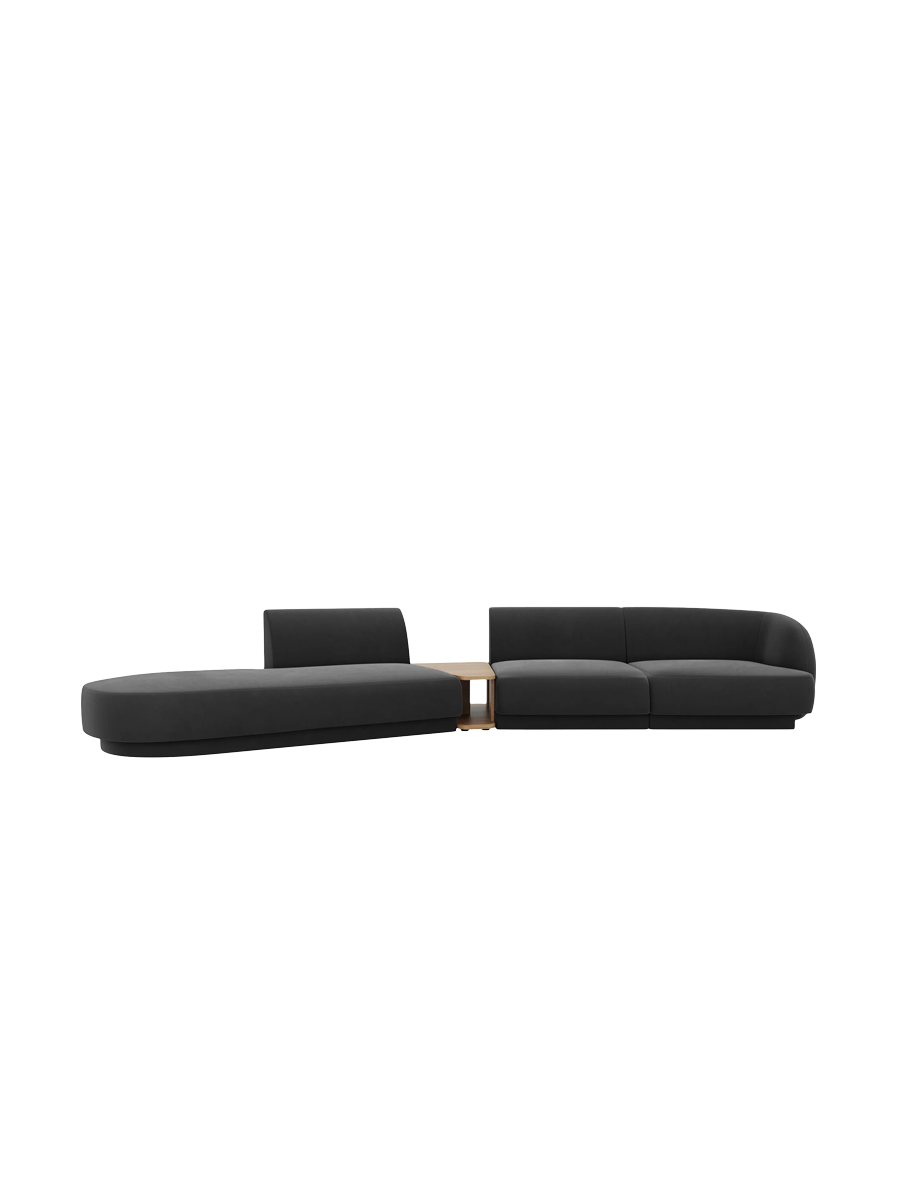 
Modulares Design Sofa „Miley“ mit Beistelltisch (4-Sitzer) - Samt Grau / Ottomane links